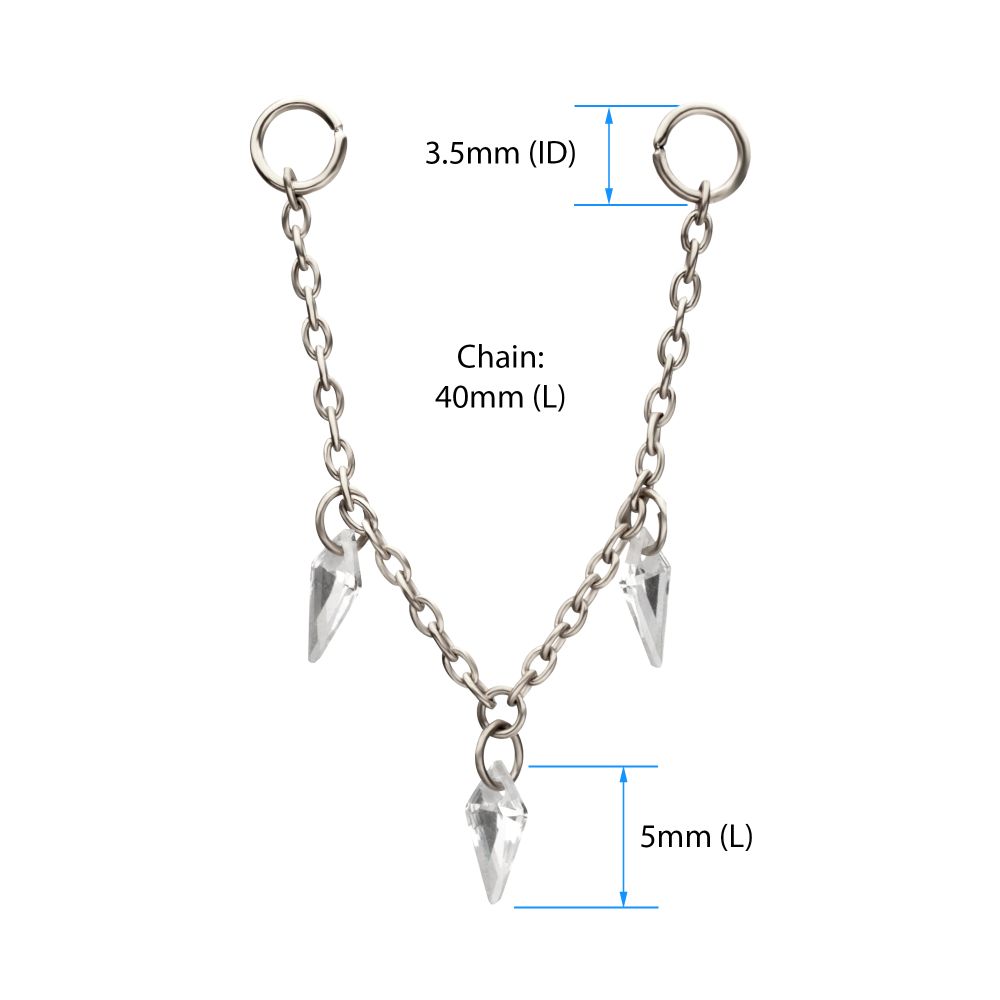 Platinum PVD Titanium Triple Kite Floating CZ Gem Rolo Chain Dangle