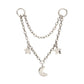 Platinum PVD Titanium Double Star & Crescent Moon 2-Tier Rolo Chain Dangle