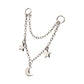 Platinum PVD Titanium Double Star & Crescent Moon 2-Tier Rolo Chain Dangle