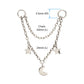 Platinum PVD Titanium Double Star & Crescent Moon 2-Tier Rolo Chain Dangle