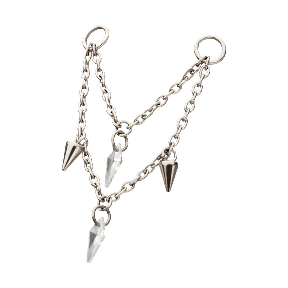 Platinum PVD Titanium Double Spike & Kite Gem 2-Tier Chain Dangle
