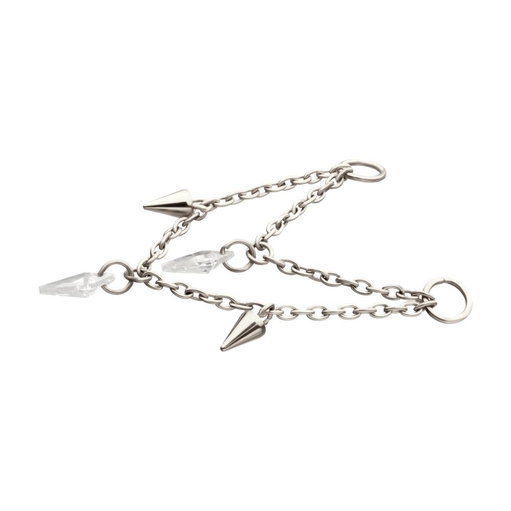 Platinum PVD Titanium Double Spike & Kite Gem 2-Tier Chain Dangle