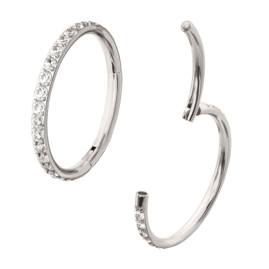 Platinum PVD Titanium 1mm CNC Set Full Clear CZ Eternity Gem Side Facing Hinged Segment Clicker