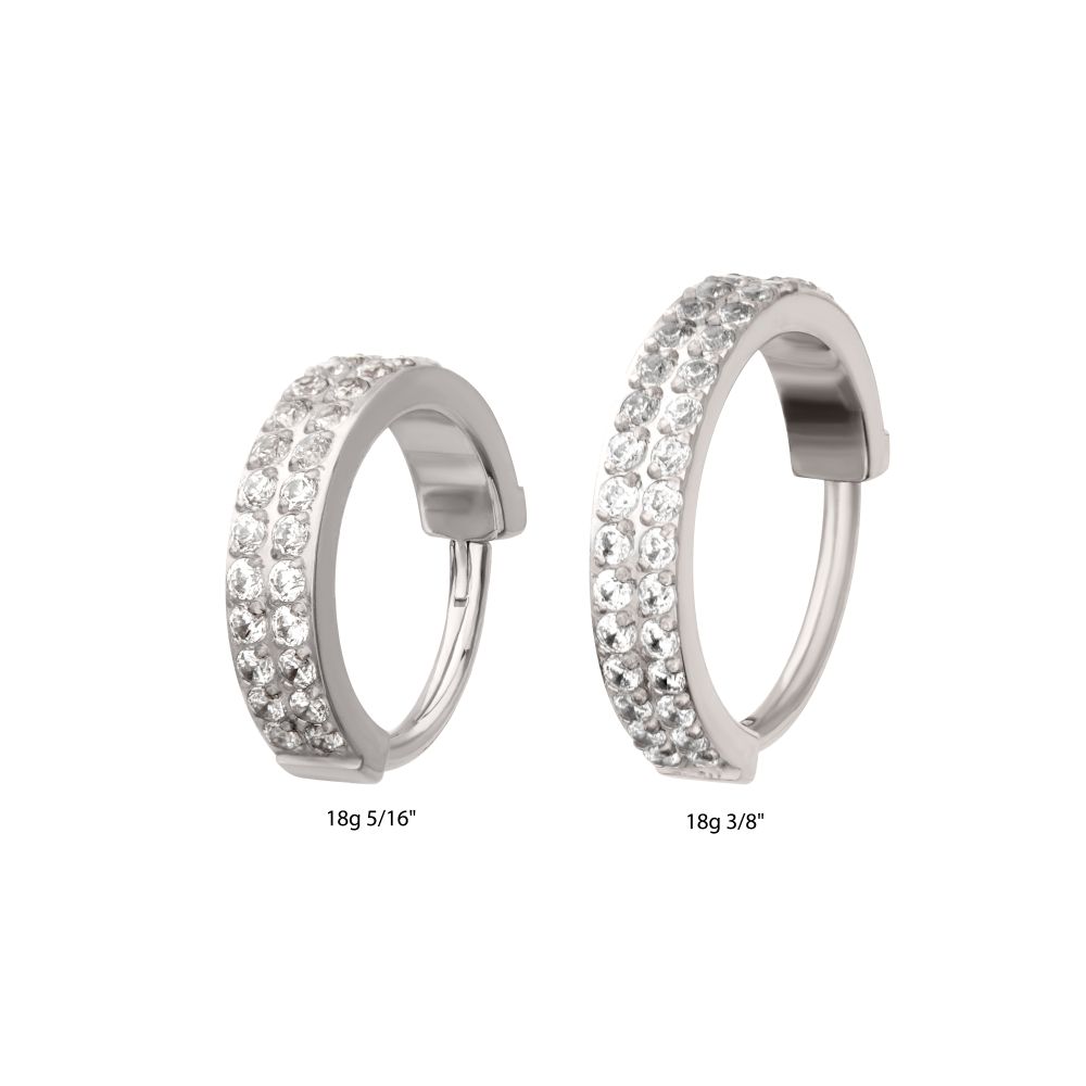 Platinum PVD Titanium Double Row 1mm Prong Set Gem Side Facing Huggie Hinged Segment Clicker
