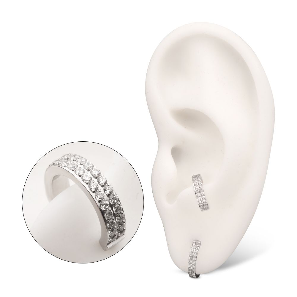 Platinum PVD Titanium Double Row 1mm Prong Set Gem Side Facing Huggie Hinged Segment Clicker