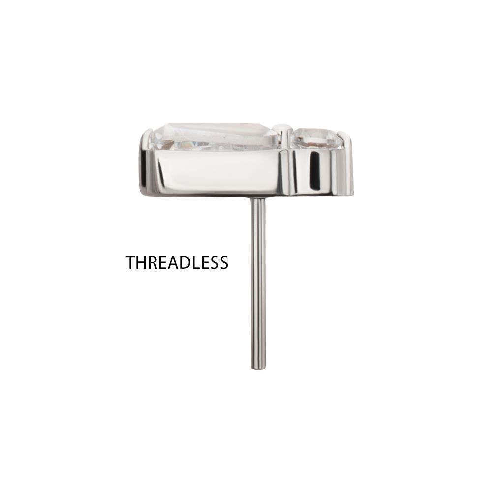 Platinum PVD Titanium Threadless Prong Set Round & Baguette CZ Gem Top