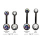 Black PVD Titanium Internally Threaded Bezel Set Double CZ Smooth Rounded Back Fixed Bottom Navel Ring