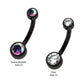 Black PVD Titanium Internally Threaded Bezel Set Double CZ Smooth Rounded Back Fixed Bottom Navel Ring