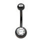 Black PVD Titanium Internally Threaded Bezel Set Double CZ Fixed Bottom Navel Ring