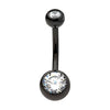 Black PVD Titanium Internally Threaded Bezel Set Double CZ Fixed Bottom Navel Ring