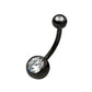 Black PVD Titanium Internally Threaded Bezel Set Double CZ Fixed Bottom Navel Ring