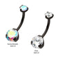 Black PVD Titanium Internally Threaded Prong Set Double CZ Fixed Bottom Navel Ring