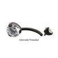Black PVD Titanium Internally Threaded Prong Set Double CZ Fixed Bottom Navel Ring