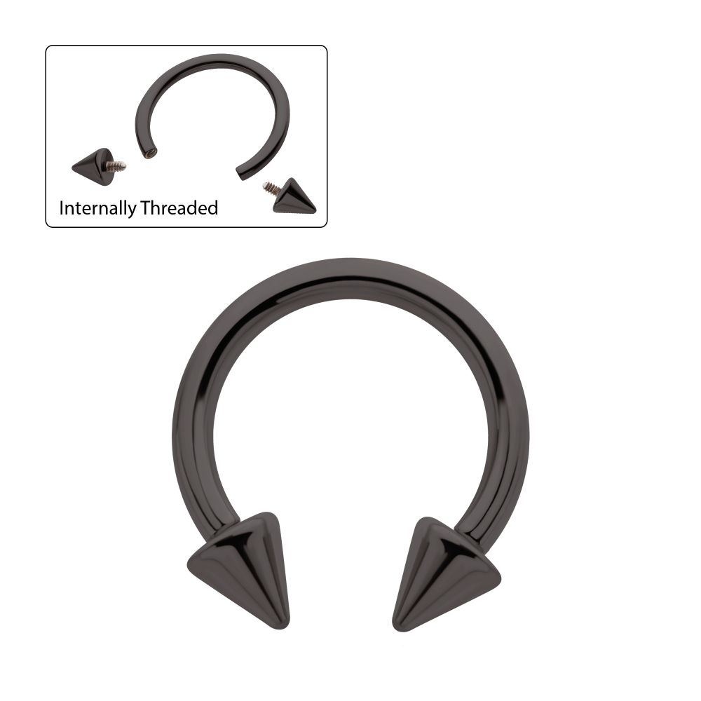 Black PVD Titanium Internally Threaded Spike Ends Circular Barbell