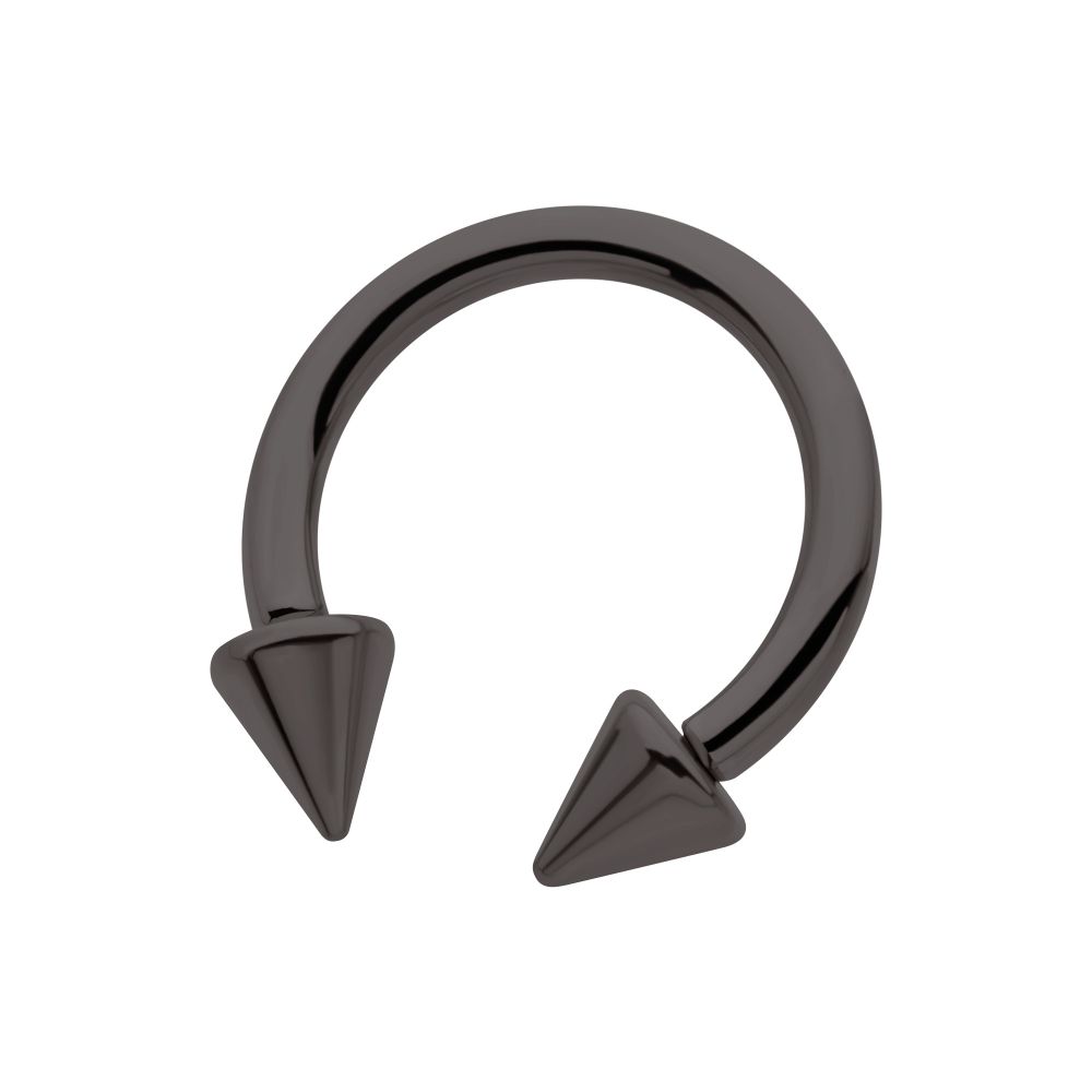 Black PVD Titanium Internally Threaded Spike Ends Circular Barbell