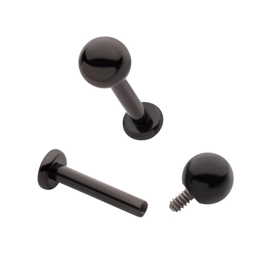 Black PVD Titanium Internally Threaded Labret with 3mm ball and 2.5mm base