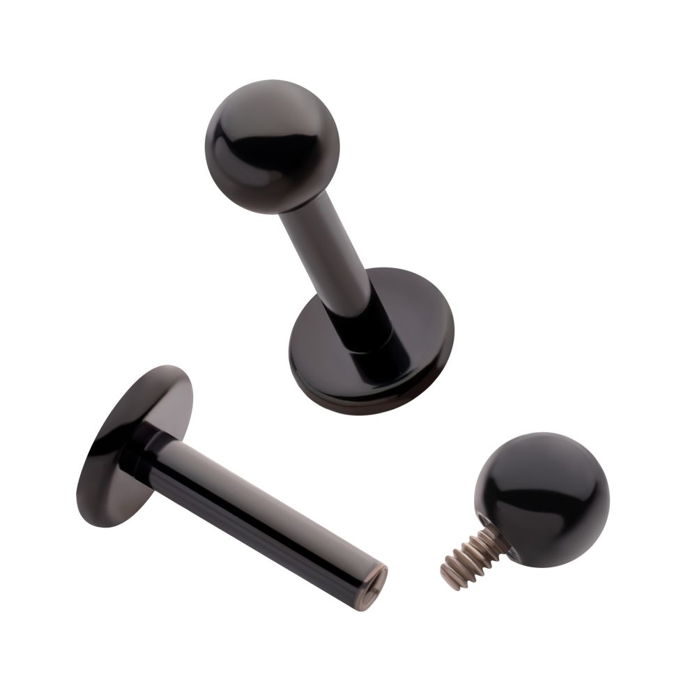 Black PVD Titanium Internally Threaded Labret with 3mm ball and 4mm base