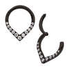 Black PVD Titanium CNC Set Gem Front Facing Teardrop Shape Hinged Segment Clicker