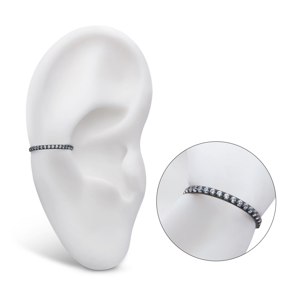 Black PVD Titanium CNC Set Clear CZ Eternity Side Facing Hinged Segment Clicker