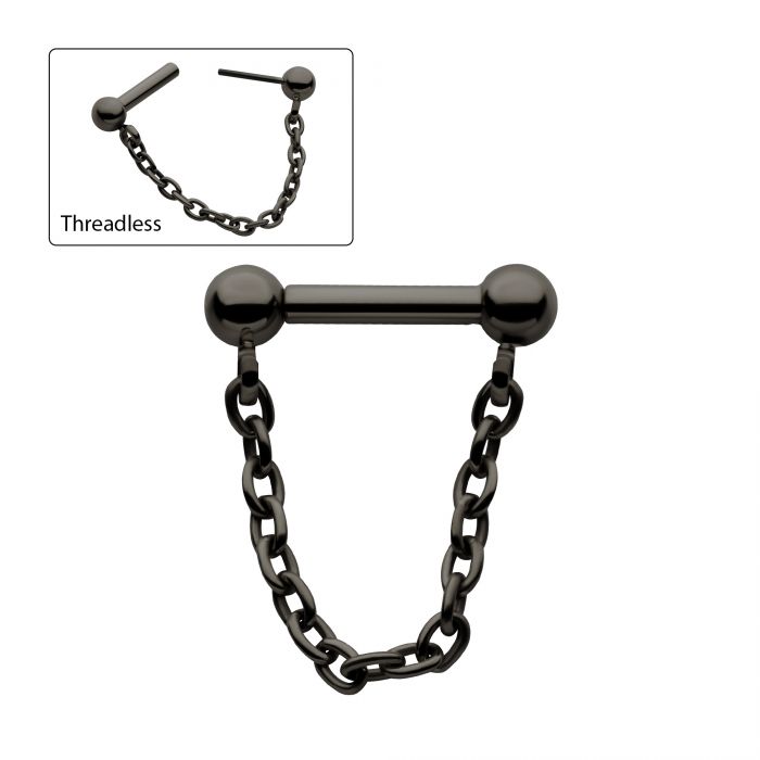 Black PVD Titanium Dangle Chain on a One Side Threadless, One Side Fixed Bar with Ball ends