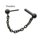 Black PVD Titanium Dangle Chain on a One Side Threadless, One Side Fixed Bar with Ball ends