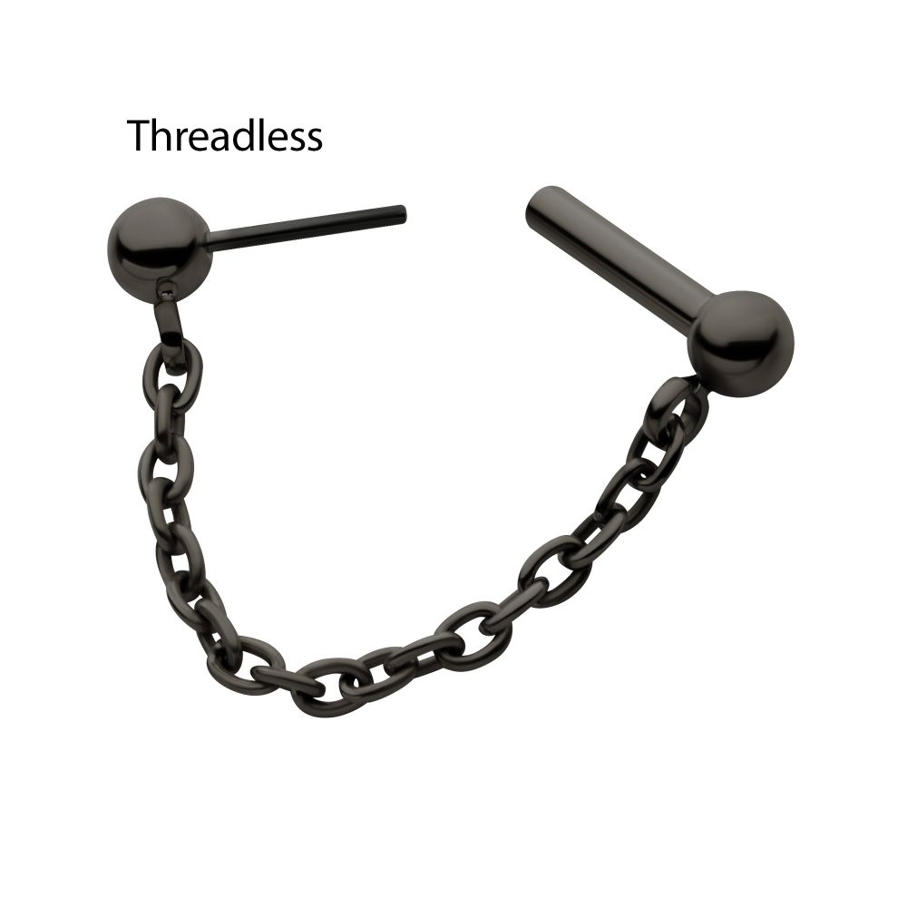 Black PVD Titanium Dangle Chain on a One Side Threadless, One Side Fixed Bar with Ball ends