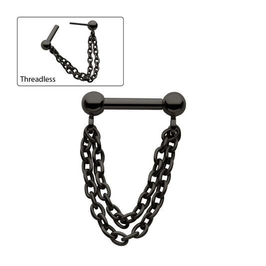 Black PVD Titanium 2 Tier Chains on a One Side Threadless, One Side Fixed Bar with Ball ends