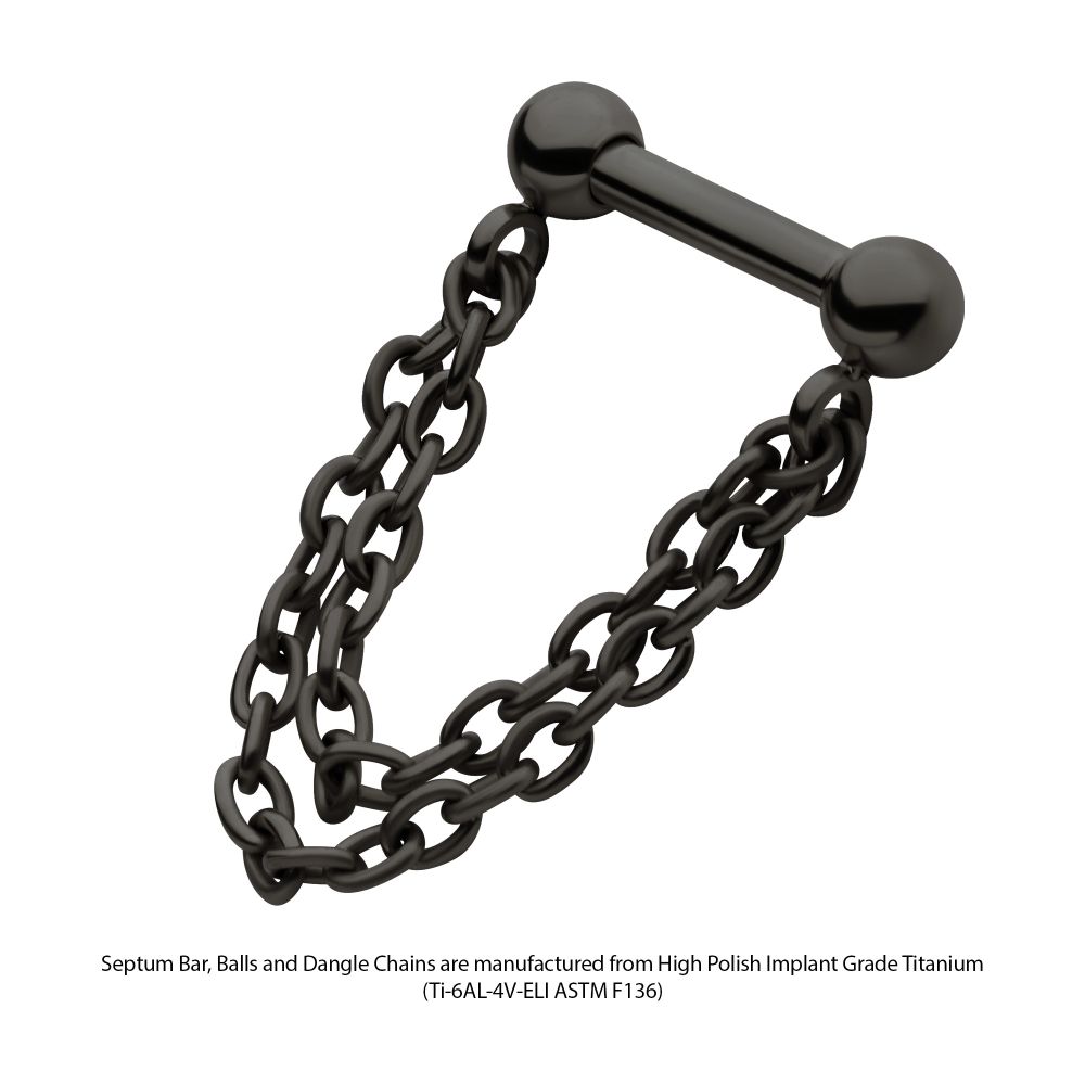 Black PVD Titanium 2 Tier Chains on a One Side Threadless, One Side Fixed Bar with Ball ends