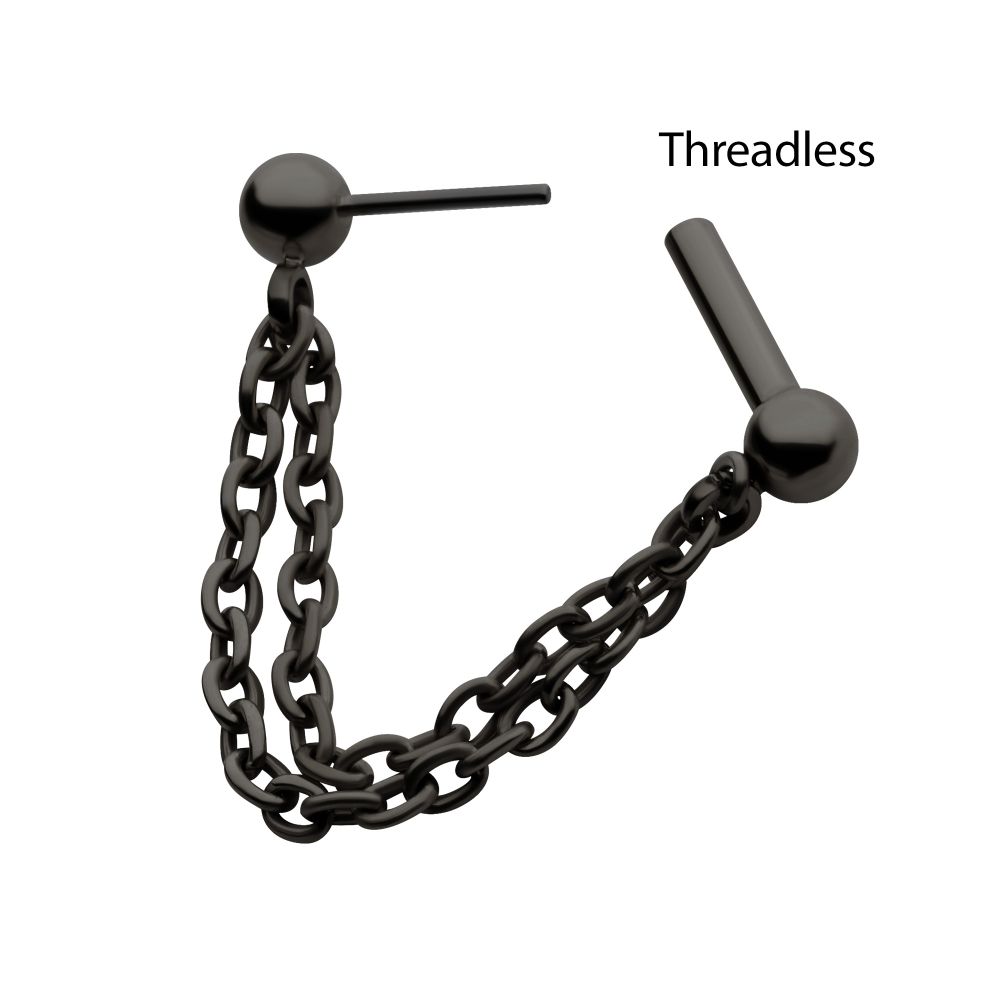 Black PVD Titanium 2 Tier Chains on a One Side Threadless, One Side Fixed Bar with Ball ends