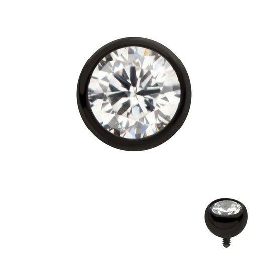 Black PVD Titanium Internally Threaded Bezel Set CZ Front Facing Top