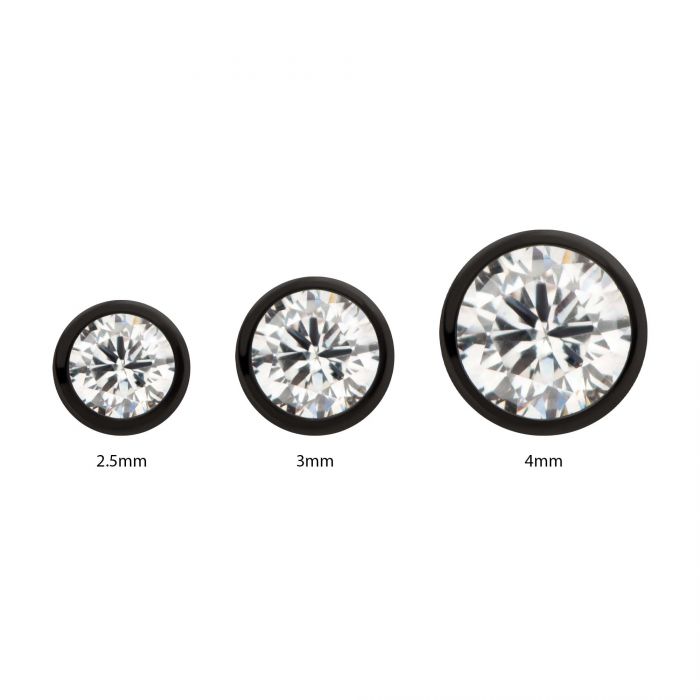 Black PVD Titanium Internally Threaded Bezel Set CZ Front Facing Top SKU