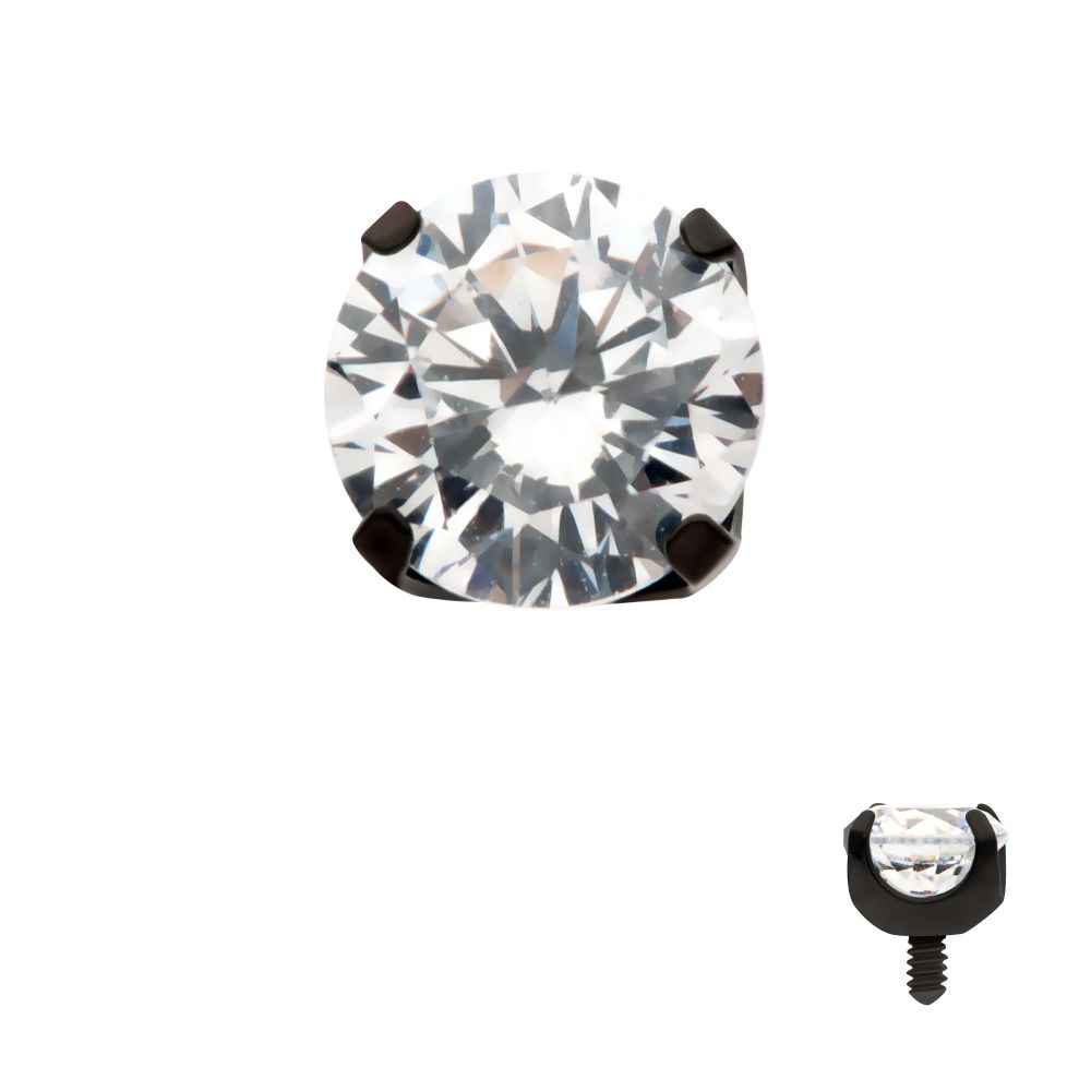 Black PVD Titanium Internally Threaded 4-Prong CZ Front Facing Top