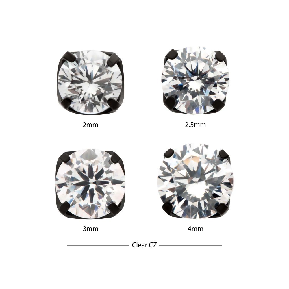 Black PVD Titanium Internally Threaded 4-Prong CZ Front Facing Top
