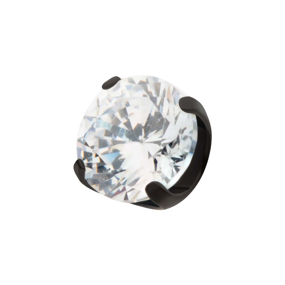 Black PVD Titanium Internally Threaded 4-Prong CZ Front Facing Top