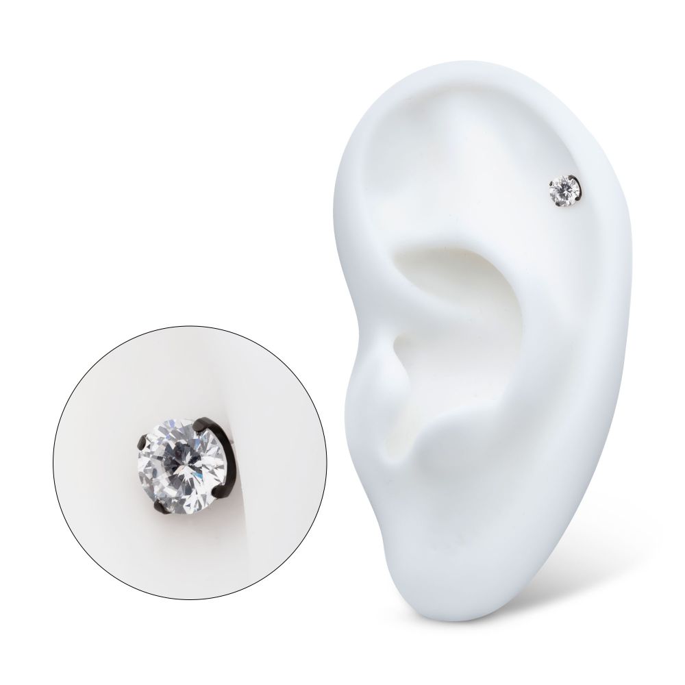 Black PVD Titanium Internally Threaded 4-Prong CZ Front Facing Top