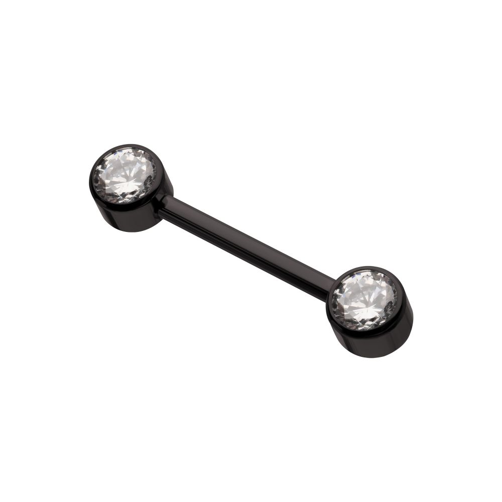 Black PVD Titanium Internally Threaded Bezel Set Gem End Nipple Barbell (One Side Fixed, One Side Internally Threaded ) | Sold by piece