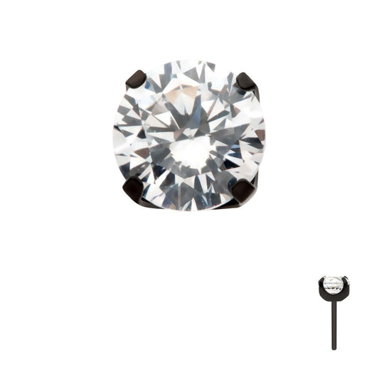 Black PVD Titanium Threadless 4-Prong CZ Front Facing Top