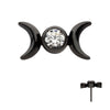 Black PVD Titanium Threadless Bezel Set CZ Triple Moon Phase Top
