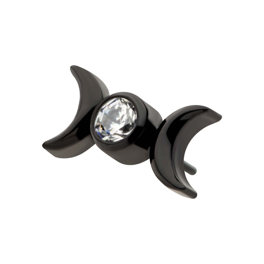 Black PVD Titanium Threadless Bezel Set CZ Triple Moon Phase Top