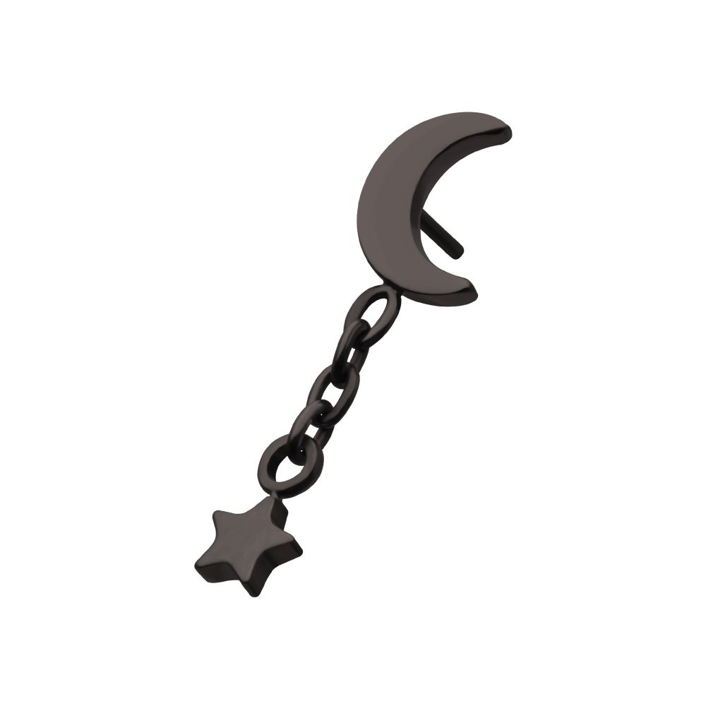 Black PVD Titanium Threadless Crescent Moon Top with Star Dangle