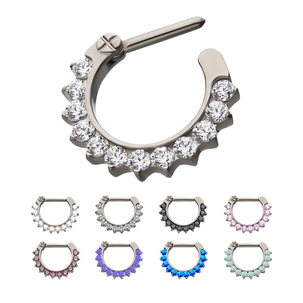 Titanium 12-Cluster CZ/Opal Septum Clickers