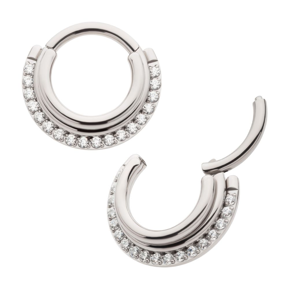 Titanium Triple Stacked Front Facing Hinged Segment Clicker with CNC Set 1mm Full Clear CZ