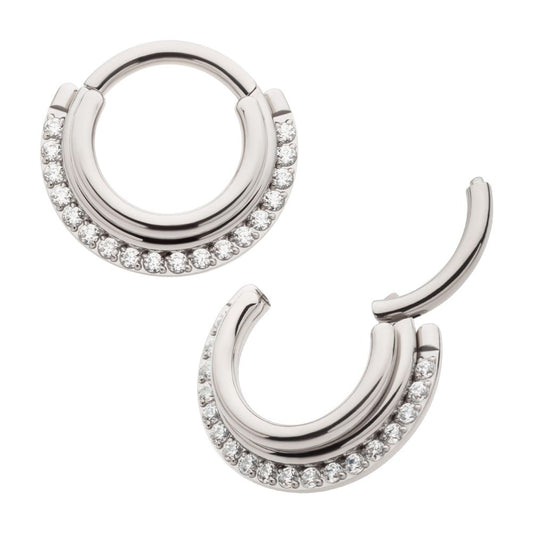 Titanium Triple Stacked Front Facing Hinged Segment Clicker with CNC Set 1mm Full Clear CZ