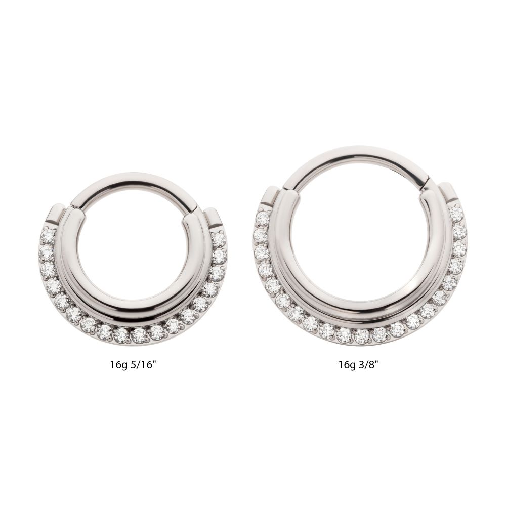 Titanium Triple Stacked Front Facing Hinged Segment Clicker with CNC Set 1mm Full Clear CZ