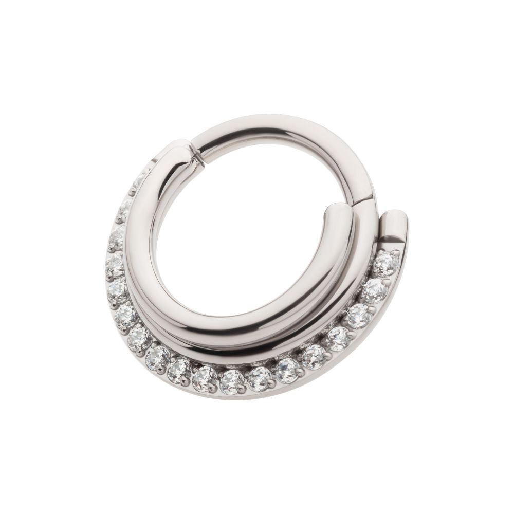 Titanium Triple Stacked Front Facing Hinged Segment Clicker with CNC Set 1mm Full Clear CZ