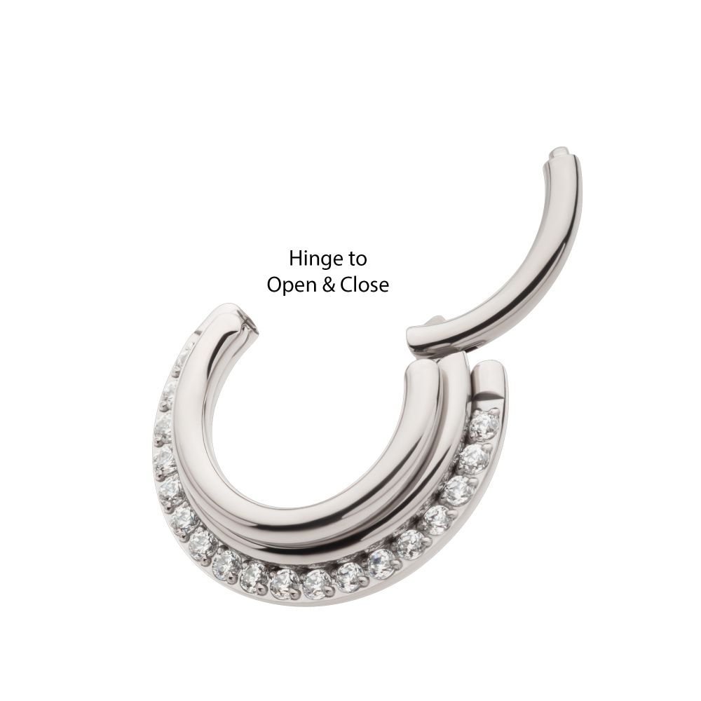 Titanium Triple Stacked Front Facing Hinged Segment Clicker with CNC Set 1mm Full Clear CZ