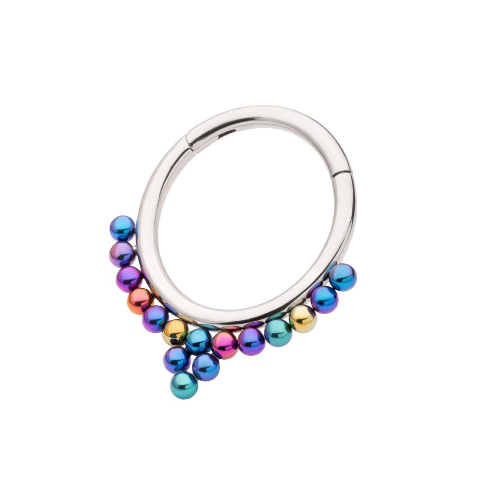 Titanium Front Facing Hinged Segment Clicker with 16 Cluster Anodized Balls