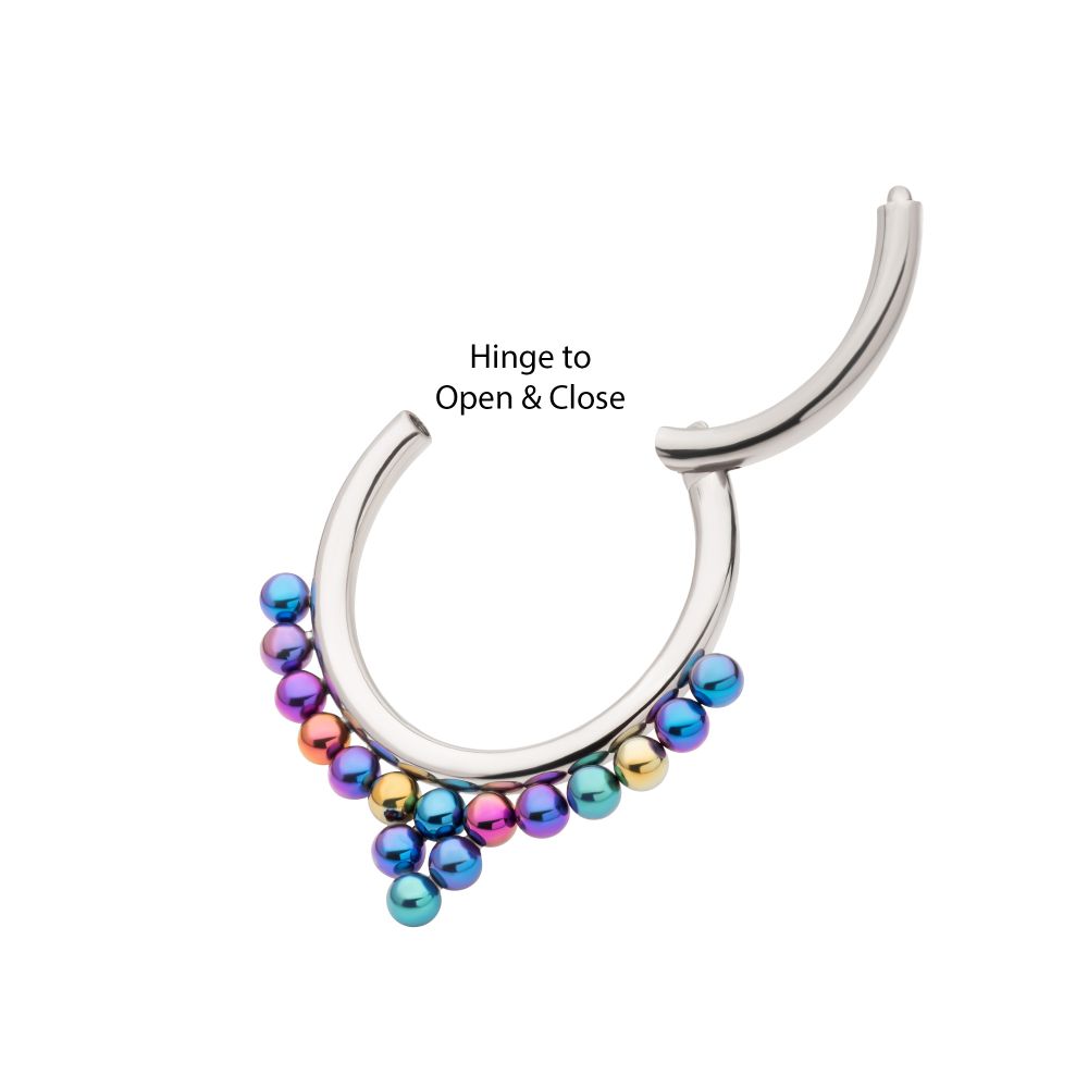 Titanium Front Facing Hinged Segment Clicker with 16 Cluster Anodized Balls