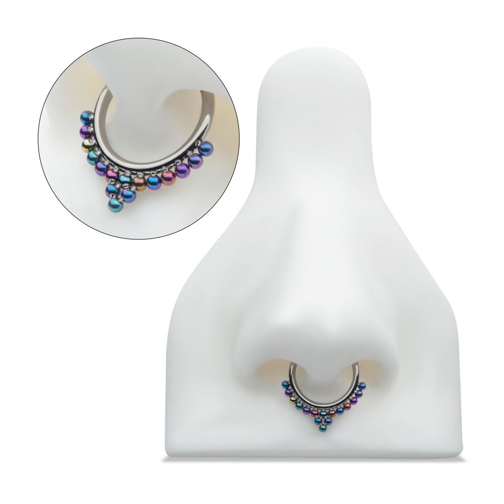 Titanium Front Facing Hinged Segment Clicker with 16 Cluster Anodized Balls
