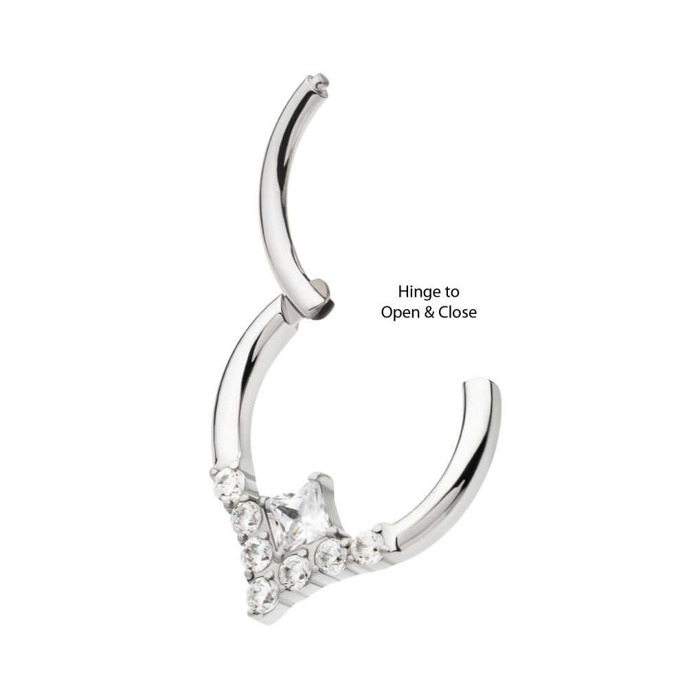 Titanium Clustered Prong Set Round CZ with Center Princess Gem Front Facing Hinged Segment Clicker